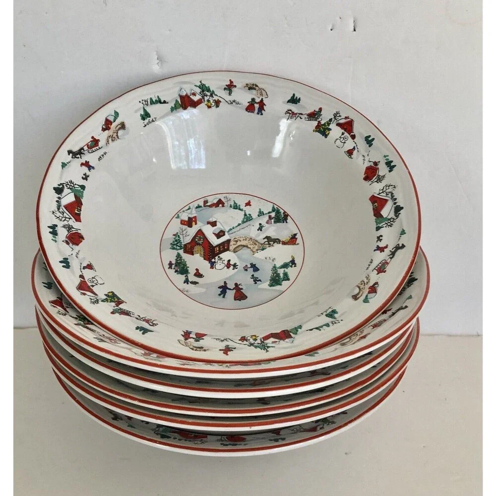 Farberware White Christmas 95 Bowl Ceral Soup Salad 7